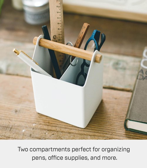 Yamazaki Home Tosca Desk Organizer - Stationary Holder For Office & School Supplies - Pens - Steel + Wood