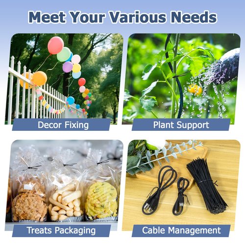 500 PCS Black Twist Ties - Reusable Plastic Coated Twist Tie for Plastic Bags, Outdoor & Indoor Use (300PCS Black Twist Ties)