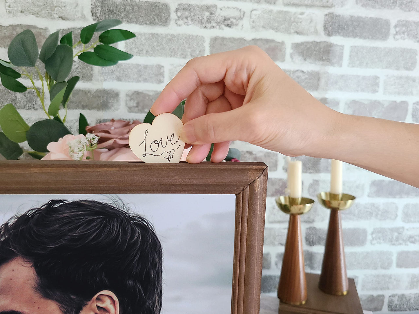 PMPX Wedding Guest Book Alternative Barn Wood Drop Top Frame with Stand, 90 Wood Hearts, Matching Box with Message Inside The Lid. Weddings, Bridal or Baby Shower, Anniversary, or Special Event.