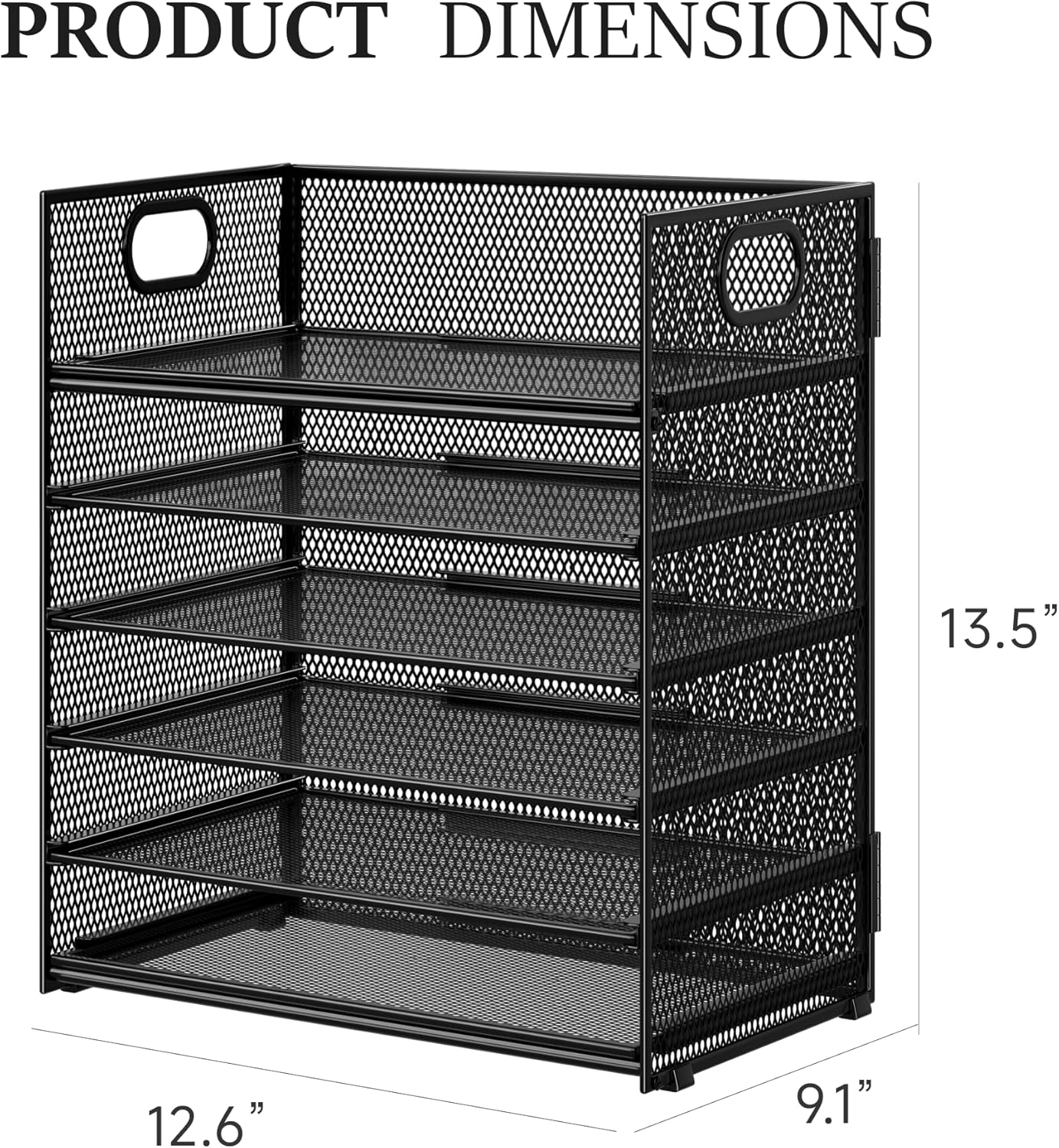Subekyu Paper Tray Organizer - 2-Pack 6-Tier Black Mesh File Sorter with Handles for Office & Home Storage