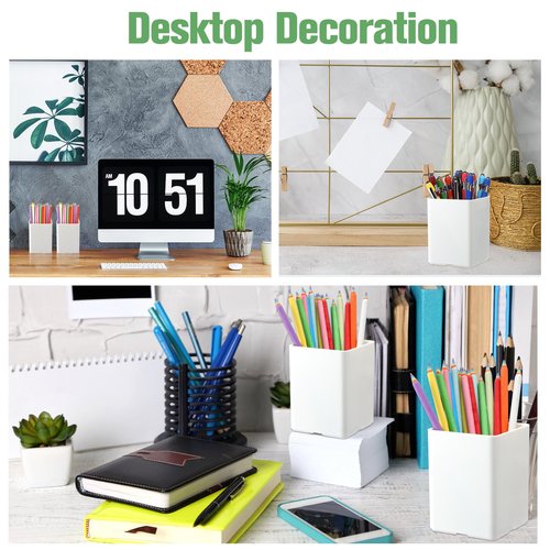 Jutom 8 Pcs White Acrylic Pen Holder for Desk, Pencil Cup Bulk Makeup Brush Storage Organizer, Desktop Pencil Cup Stationery Desktop Stationery Organizer for Office School Home Supplies