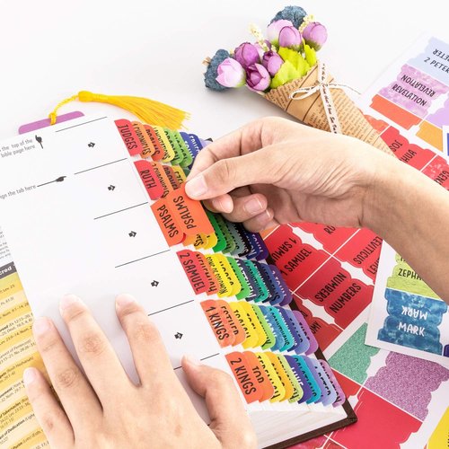 Rainbow Bible Tabs - Large Print Index Tabs for Women & Girls | 90 Total Tabs for Old & New Testament