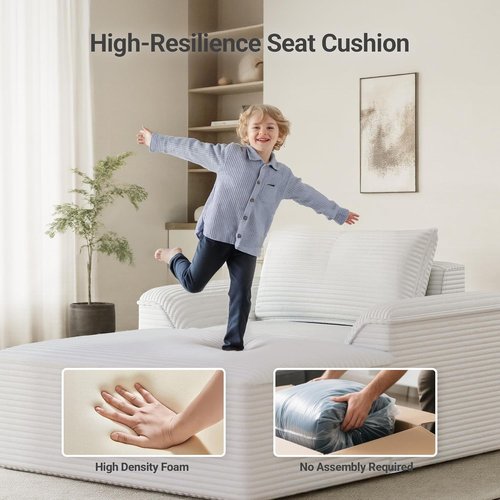 Claiks 68" Oversized Chaise Lounge Chair - Corduroy Upholstered Sleeper Sofa Bed with Pillows, Beige