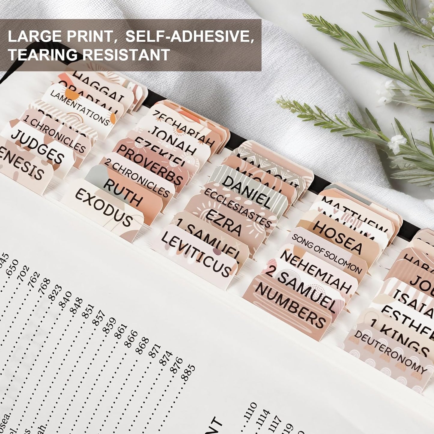 Skiennix Laminated Bible Tabs - Large Print Boho Theme for Easy Navigation & Quick Reference