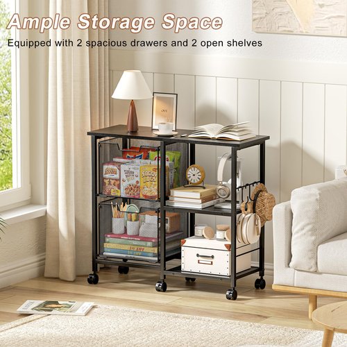 Sbanmao 2 Drawer File Cabinet, Lateral Filing Cabinet, Rolling Printer Cabinet Cart with Open Storage Shelf, Office Storage with Wheels, Home Furniture, Black