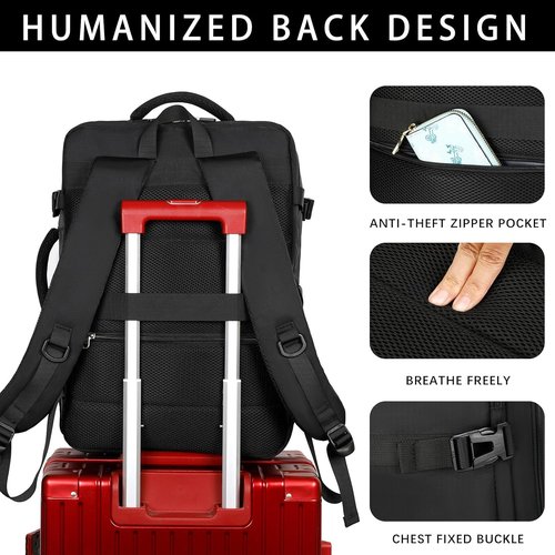 SHRRADOO Travel Backpack - Airline Approved Carry-On Luggage | 40L Fits 17" Laptop & 3-Piece Bag Set (Black)