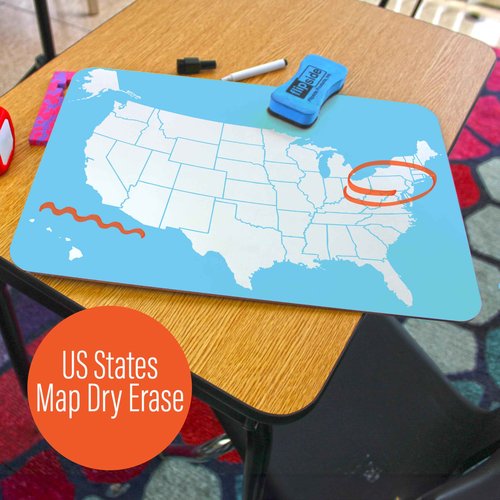 Flipside Products 12" x 18" Two Sided Dry Erase US Map Board, United States Blank Map, Practice Labeling, Home, School, Office, Pack of 12