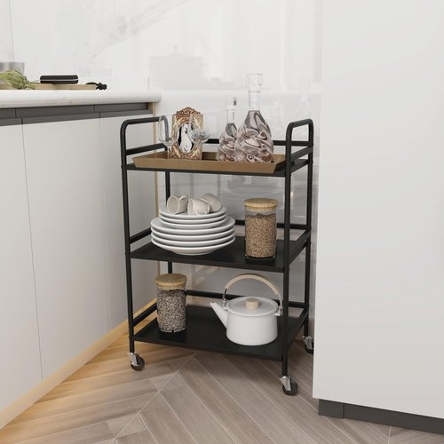 DCLRN 3 Tier Rolling Cart,Storage Organizer Cart,Multifunctional Storage Shelves,Rolling Metal Organization Cart with Handle and Lockable Wheels,for Home,Office,Kitchen,Bathroom(Black)