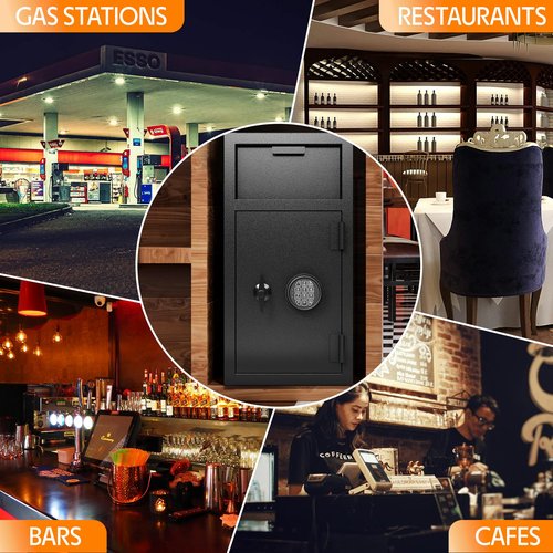 4.0 Cu Ft Large Fireproof Drop Safe for Business with Built-in Drawer Heavy Duty Safe Box with Drop Slot Anti-Theft Money Drop Box with Lock and Slot Anti-Fishing for Cafe Restaurant Gas Station