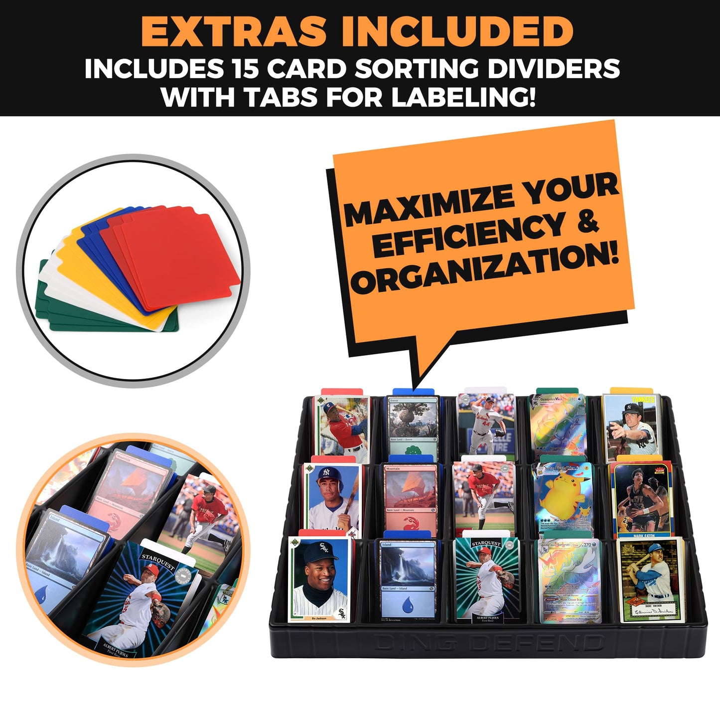 Storage Standard 2 Pack Card Sorting Tray - Stackable Trading Cards Organizer, 15-Compartment Playing Organizing Tool - Sorter for Raw, Sleeved and Toploaders, Includes Label Dividers