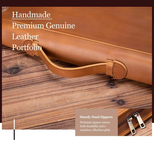 Geslun Genuine Leather Portfolio 3 Ring Binder with Clipboard, Hidden Handle, 8.5 x 11 Zippered Padfolio, Business Organizer Professional Executive Folio for Men and Women, Brown