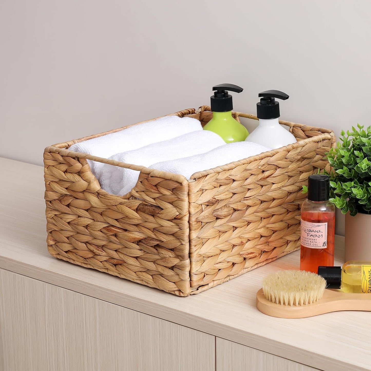 Water Hyacinth Pantry Baskets - Set of 4 Wicker Storage Baskets for Organized Shelves | 12.5 x 9.5 x 6 in