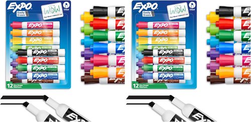 EXPO Dry Erase Markers - Low Odor Ink, Chisel Tip, Assorted Colors | Pack of 24