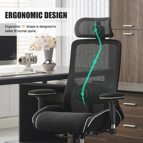 Okeysen Ergonomic Mesh Office Chair with 400 LBS Weight Capacity, High Back Reclining Desk Chair with 4.33'' Thick Padded Seat, Adjustable 3D Armrests and Headrest for Home Office