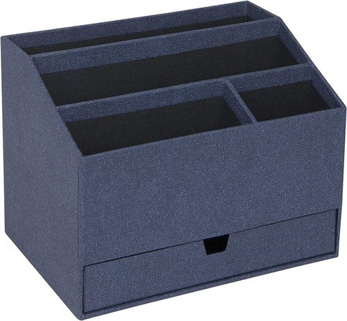 Bigso Box of Sweden Greta Desktop Organizer - Durable Office Desk Organizer for Office Supplies and Accessories - 4 Compartments and Drawer for Customized Organizing - 9.4in x 6.2in x 7.2in - Blue