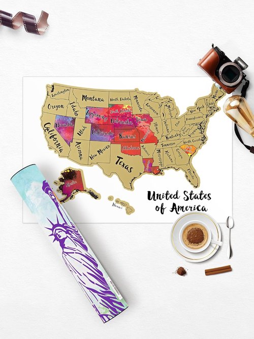 JARLINK USA Scratch Off Map Poster - 12x17 Inches Travel Map with Unique Accessories Set