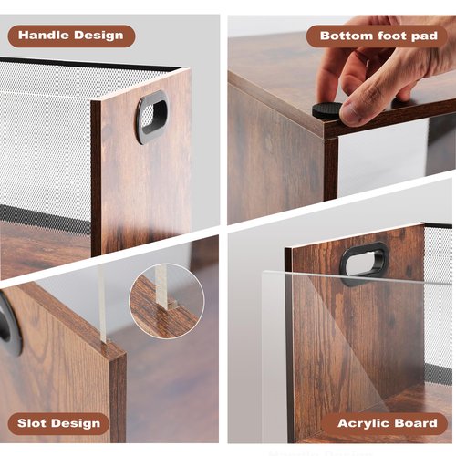 Vinyl Record Storage Crate 2 Pack, Holds up To 60 LPs, Album Visible Storage Box with Acrylic Front, Handle, Wooden Multi-Purpose Organizer for Records, Magazines and Books, Desktop and Home Office
