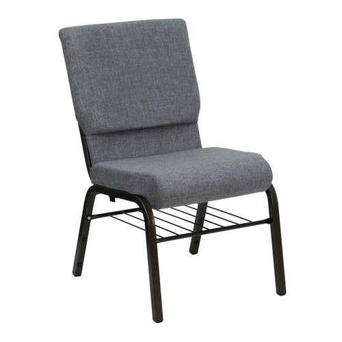 Flash Furniture HERCULES Series 18.5''W Church Chair in Gray Fabric with Book Rack - Gold Vein Frame