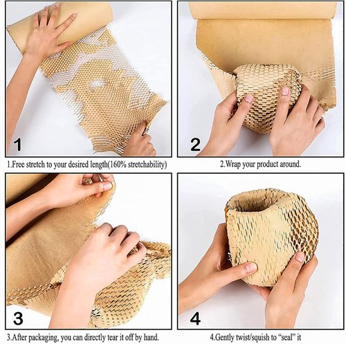 Onesimcr Honeycomb Packing Paper Wrap - 15" x 131' Eco-Friendly Alternative to Bubble Wrap | Includes 20 Fragile Stickers