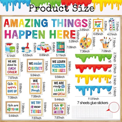 Qilery Art Theme Bulletin Board Set - Colorful Growth Mindset Paint Splatter Cutouts | Motivational Classroom Decor