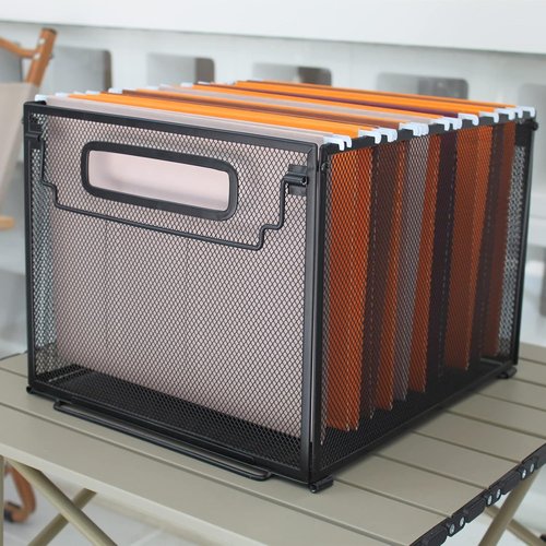SETTFRFE Metal Mesh Hanging File Folder Organizer - Stylish Black Crate Basket for Home or Office