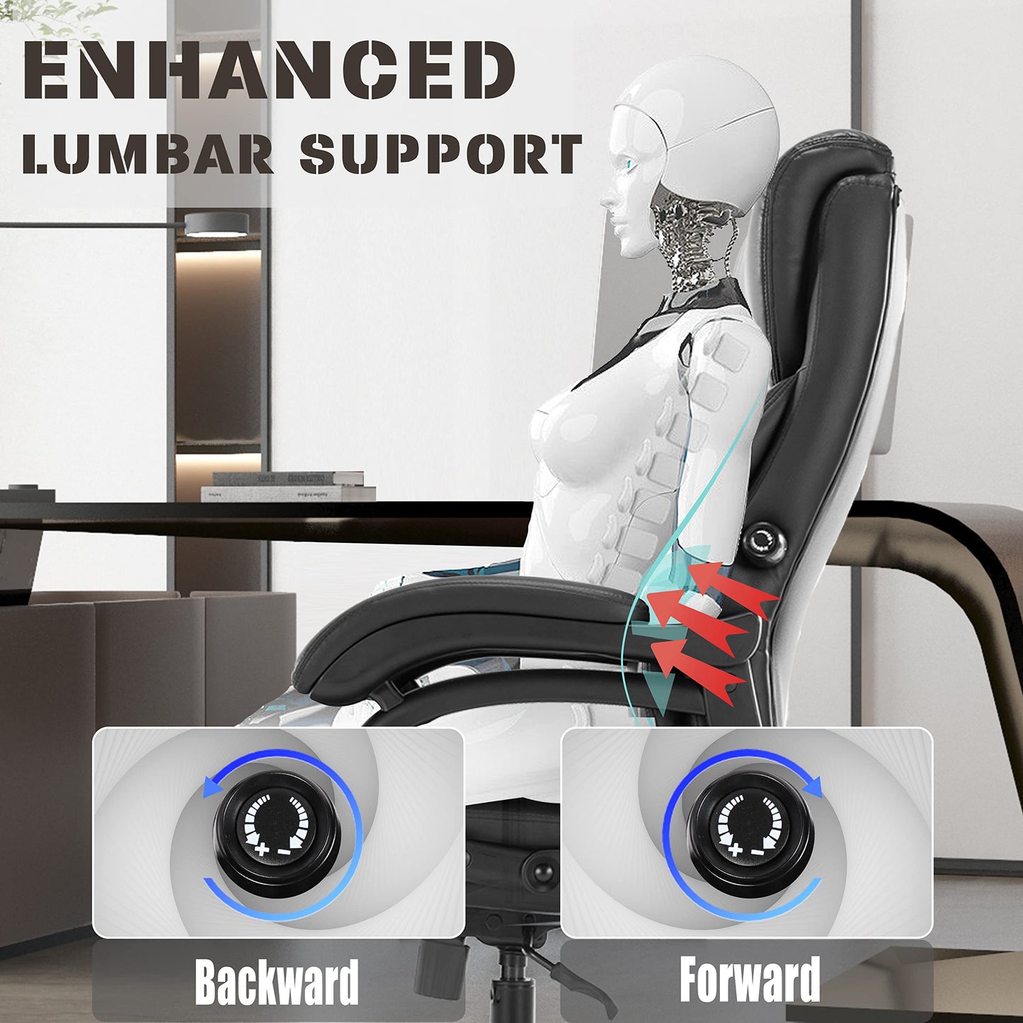 Big and Tall Office Chair- 500 LBS Heavy Duty Executive Rolling Office Chairs for Heavy People with Adjustable Lumbar Support High Back Faux Leather Computer Office Chairs Wide Seat Plus Size Black
