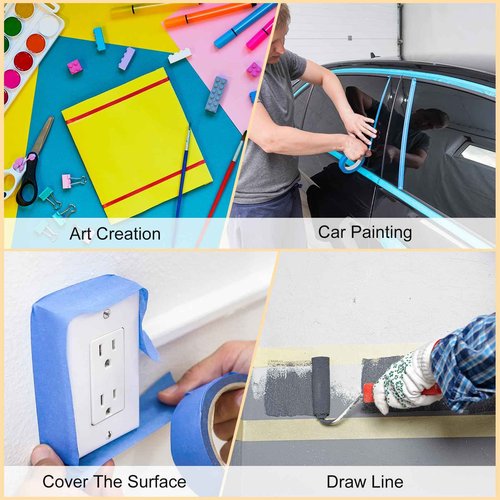 Rebower Masking Tape Blue Painters Tape Paper Tape [for Crafts DIY Walls Painting Packing Automotive Home Decoration Teaching]- 2 Inch x 60 Yards/24 Rolls