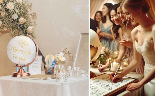 Exerz 8" Globe Golden and White - Wedding Guest Book - Bronze Metal Arc and Base, Coated in Golden Colour in White Globe (English)