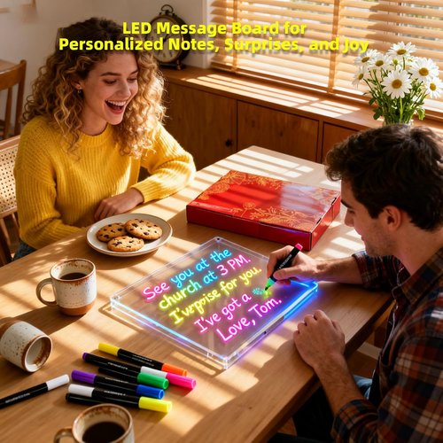 LED Drawing Board - 13.7"x10" Light Up Acrylic Dry Erase Board with 7 Markers & Adapter | Perfect for Home Décor & Gifts