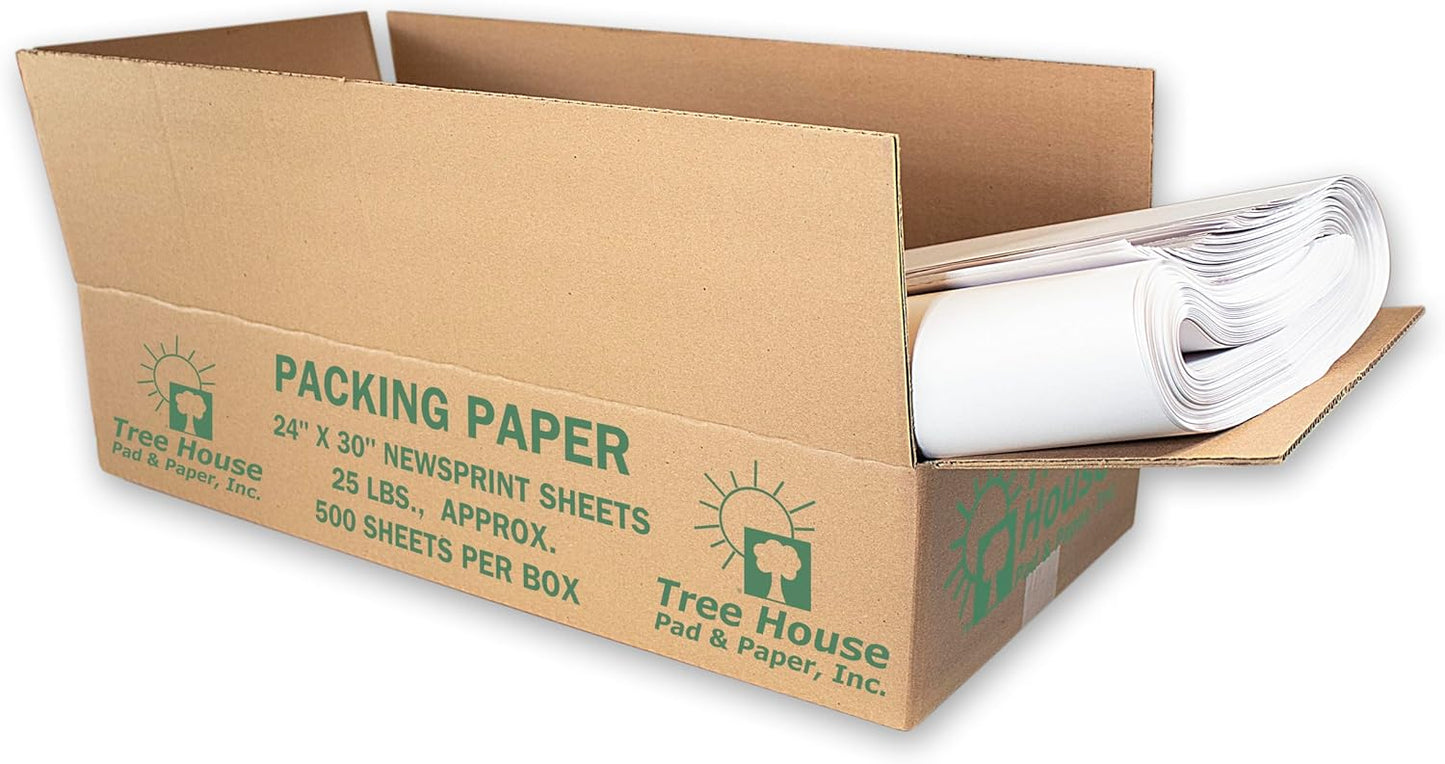 Tree House Packing Paper - 500 Recyclable Newsprint Sheets for Moving | 24” x 30” Size, 25lbs
