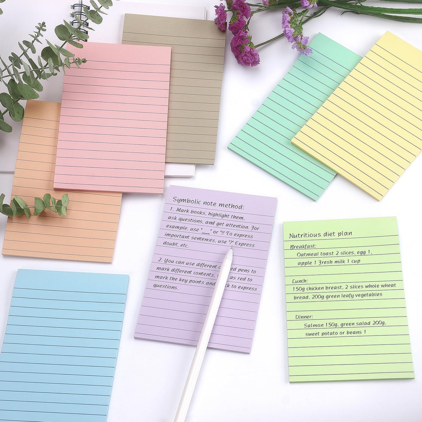 4x6 Inch Lined Sticky Notes, 8 Pack, Light Colors, Premium Self-Adhesive Notepads, Large Sticky Pads for Office, School & Home Use, Easy to Use, Reusable & Removable