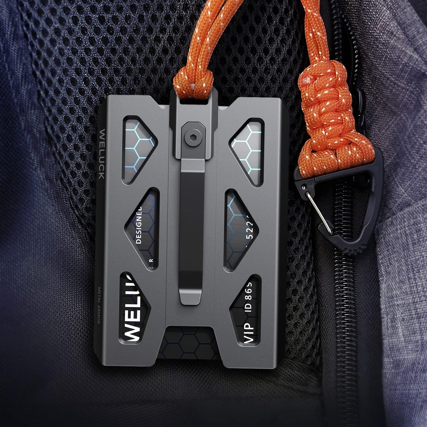 WELUCK Durable Aluminum ID Card Holder Wallet - 4 Cards/ID Badges with Lanyard & Metal Clip | Black