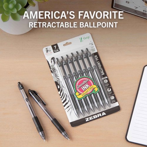 Zebra Pen Z-Grip Retractable Ballpoint Pens, Medium Point, 1.0mm, Black Ink, Soft Latex-Free Grip, Metal Pocket Clip, Plastic Barrel, 108 Pack, Ideal School Supplies & Office Supplies (22108)