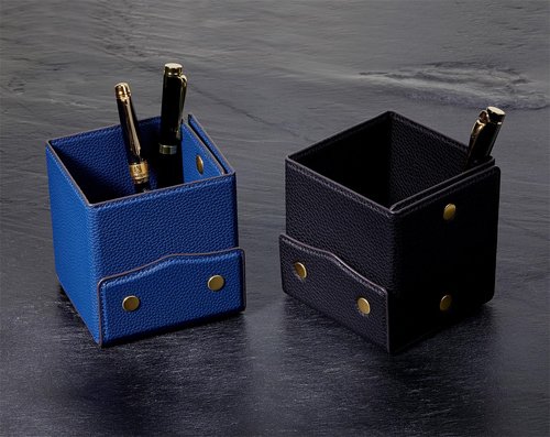 OARIE Vintage Pencil Holders,Pen Cup Microfiber Leather Pencil Cup, Synthetic Leather Pen Pots-Lychee Black(Snaps-Square)