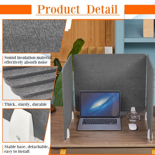 6 Pcs Desk Divider Privacy Panel 20 x 24 Clamp-on Acoustic Freestanding Desktop Partition Dividers with Aluminum Guard Clamps for Office Student Sound Proof Reducing Noise Visual Distractions(Gray)