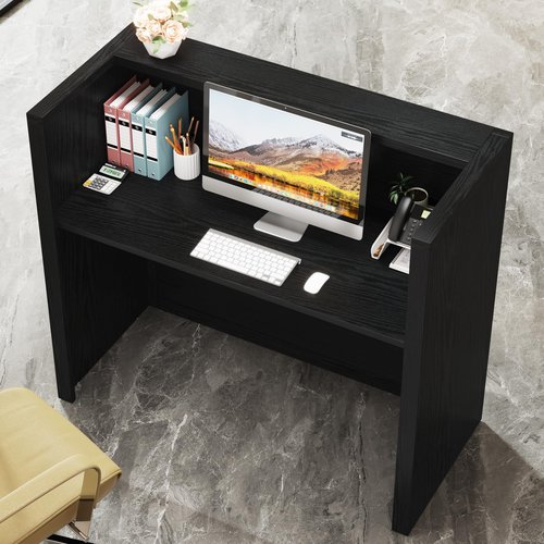 Tribesigns Reception Desk, Modern Front Desk with Counter, 47 Inch Small Retail Counter for Checkout, Lobby, Salon, Small Office, Reception Area (Black, 47.2" W x 19.7" D x 43.3" H)