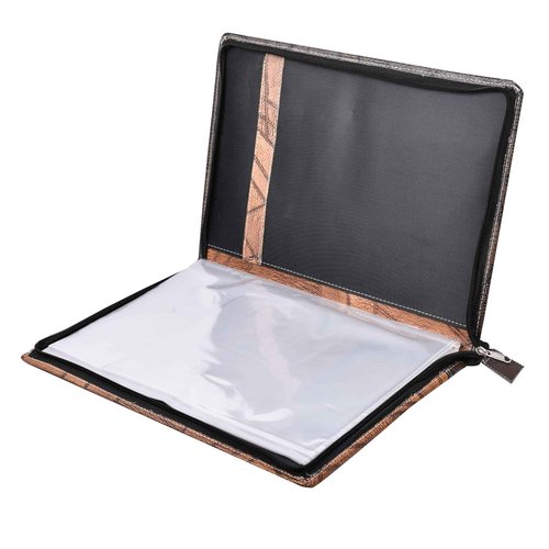 AmazingHind Premium Faux Leather File Folder with 20 Clear Sleeves - B4 Size, Grey Brown - Organize and Protect Documents/Certificates, Ideal for Filing Products