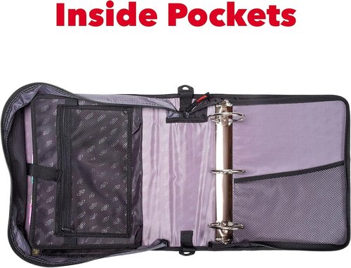 Case-it Mighty Zip Tab Zipper Binder - 3 Inch O-Rings - Expanding File Folder with 600 Sheet Capacity - Jet Black
