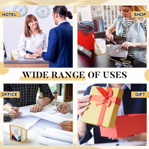 Marspark 2 Pcs Vertical Business Card Holder Gold Glass Sticker Display Stand for Desk Name Card Organizer Storage for Office Meeting Desk Countertop