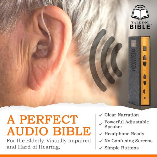 Electronic Holy Bible Audio Player - Solar Powered & USB Rechargeable | ESV for Seniors, Kids & The Blind - Black