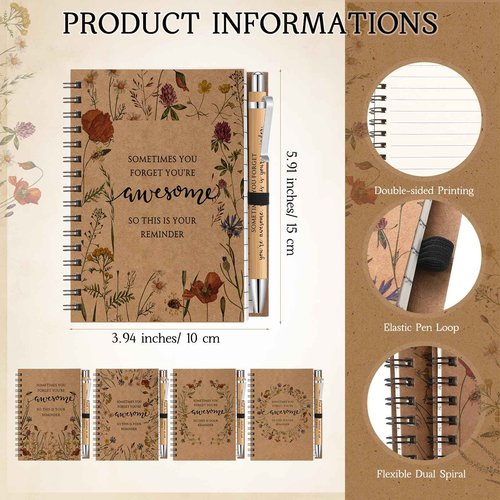 Sayglossy 40 Pcs Christmas Flowers Notepads Pens Gifts Bulk Inspirational Small Floral Pocket Notebooks and Pens Gifts for Mom Women Coworker Employee Teacher Nurse Office School Supplies