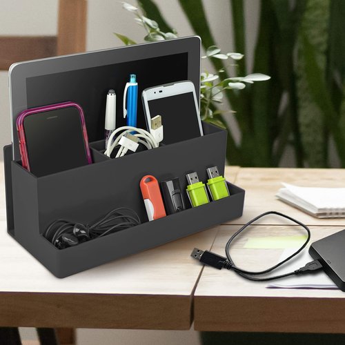 Acrimet Desktop Organizer - Multi Organizer Caddy Holder for Office, Home and School use (Plastic) (Black Color)