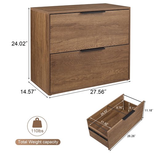 LUCYPAL 2 Drawer Lateral File Cabinet,Lateral Filing Cabinets for Home Office,Wooden Filing Cabinets Printer Stand for Letter Size Files,Brown 27.56" W x 14.57" D x 24.02" H