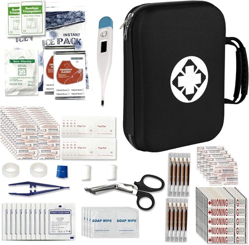 Monoki 300PCS Home First Aid Kit - Essential Emergency Gear for Hiking & Travel | Black Backpacking Bag