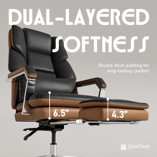 SeekFancy Reclining Office Chair with Footrest, Big and Tall Office Chair 500lbs with Wide Seat and Lumbar Support for Heavy People, High Back, PU Leather, Black