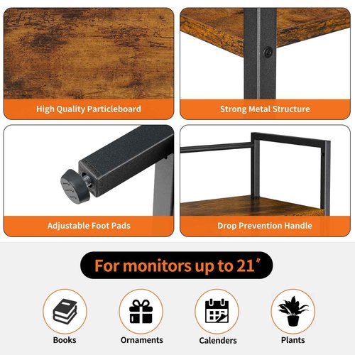 Snughome Desk Shelf, 31.9" Desktop Organizer Shelf, Desk Hutch for Computer Monitor, 4 Tier Desktop Display Rack, Wood Desktop Bookshelf Storage Rack for Home Office Dorm, Rustic Brown