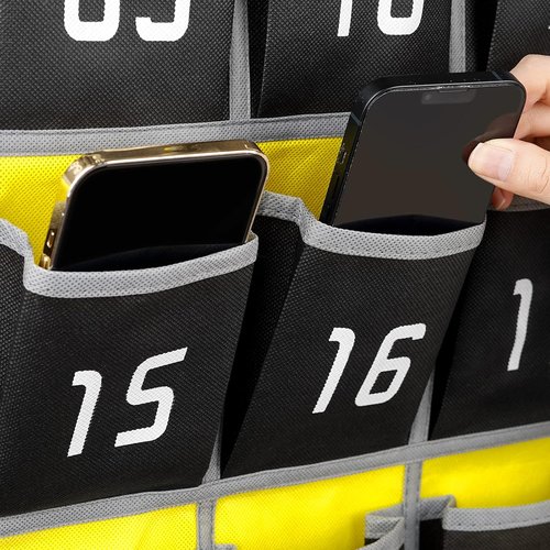 Loghot Classroom Pocket Chart - 30 Pocket Cell Phone Holder Organizer | Wall & Door Hanging - Black