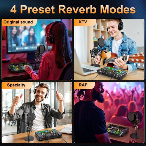 Podcast equipment bundle, with live sound card audio mixer, equipped with 3.5mm microphone, podcast microphone bundle for streaming content creation, recording, singing, and live broadcasting