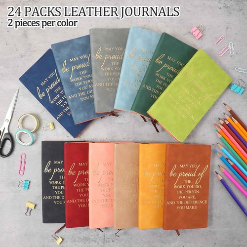 Ctosree 24 Pack Thank You Gifts A6 Leather Journal Bulk May You Be Proud of The Work Sign Appreciation Employee Gifts Notebook Small Notepad Inspirational Gift for Christmas Coworker Office