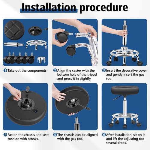 Brick Attic Rolling Stool with Wheels, PU Leather Small Office Chair with Foot Rest,Versatile Adjustable Swivel Stool for Tattoo Massage Salon Spa Teach Medical Facial Office Home Work Kitchen